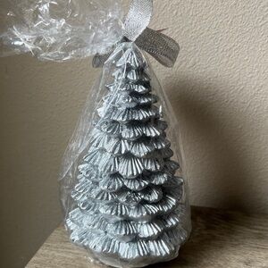 NWT Vintage 6” Metallic Silver Figural Holiday Tree Candle Lucerne Food